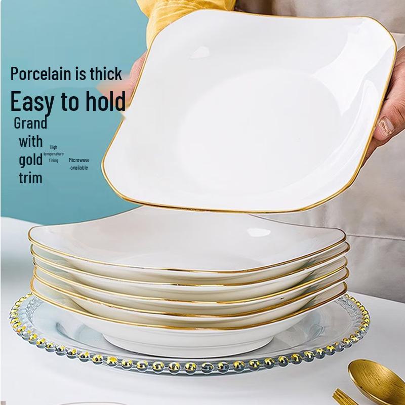 SIFAR 8-inch Ceramic Ruyi Gold Rim Plate