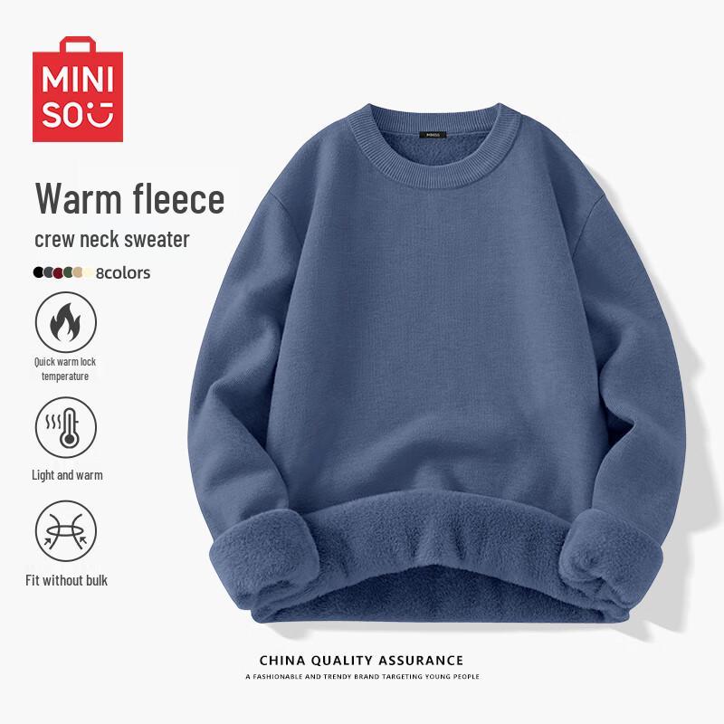 

MINISO Men s Winter Relaxed Fit Fleece Lined Round Neck Sweater M