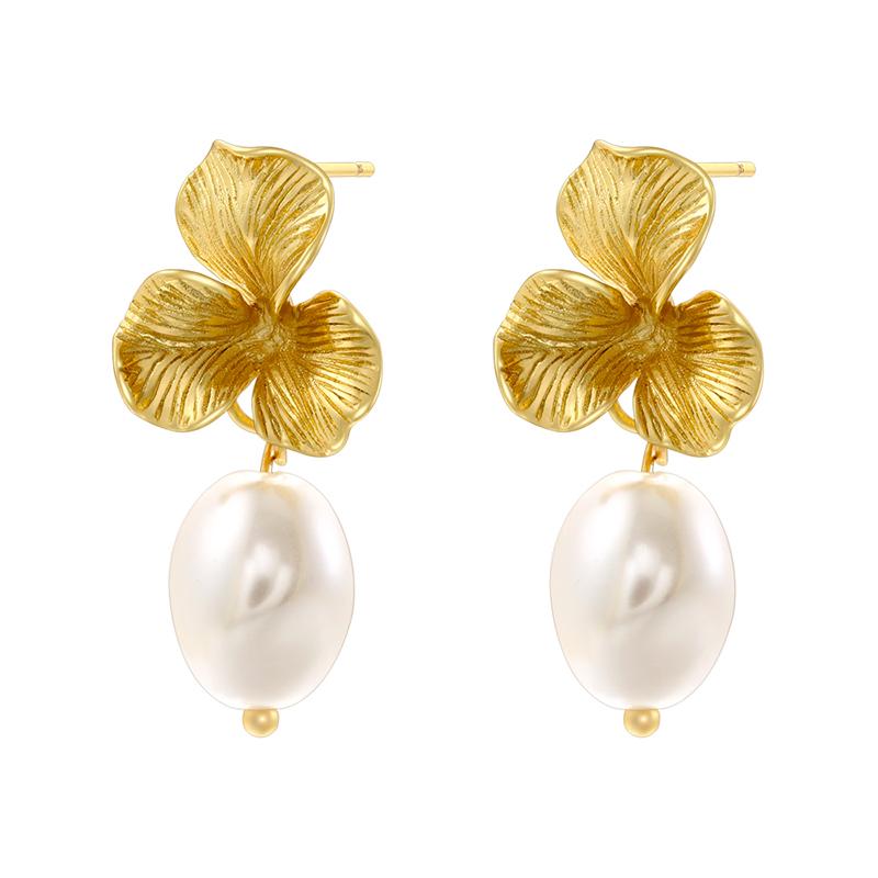 ZHUKOU 4 gold-plated, zirconium-set gold pearl dangle earrings, 1 pair: VE1359-1362