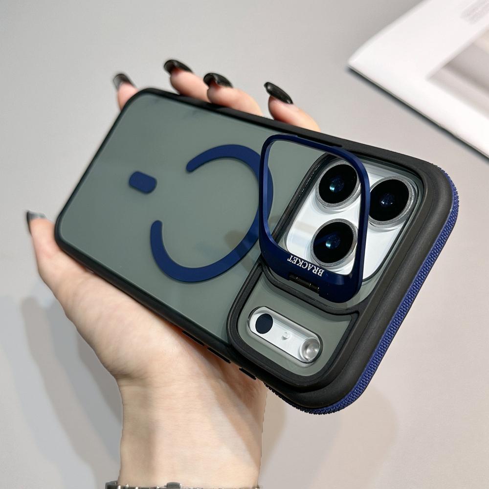 KEYSION Transparent Magnetic Lens Stand Case for MagSafe for iPhone 17 Pro Max Air TPU+PC Color Blocking Shockproof Phone Cover