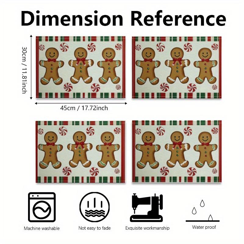 1/2/4/6/8pcs Christmas Whimsical Gingerbread and Bow Pattern Printed Placemats; Washable; Suitable for Kitchen Dining Table Decorative Mats; Adds