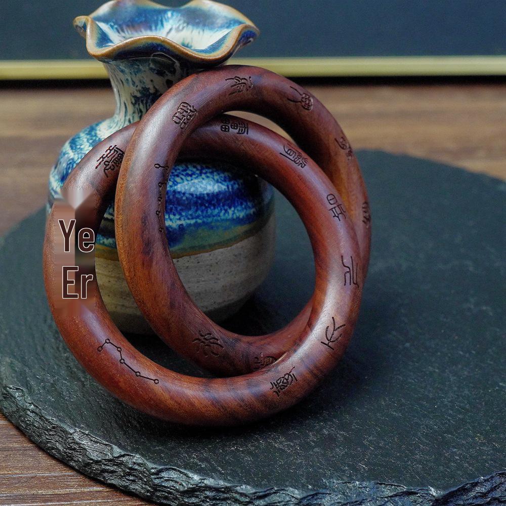 Lightning-Struck Jujube Wood Qiankun Yin Yang Bracelet with Nine Character Mantra