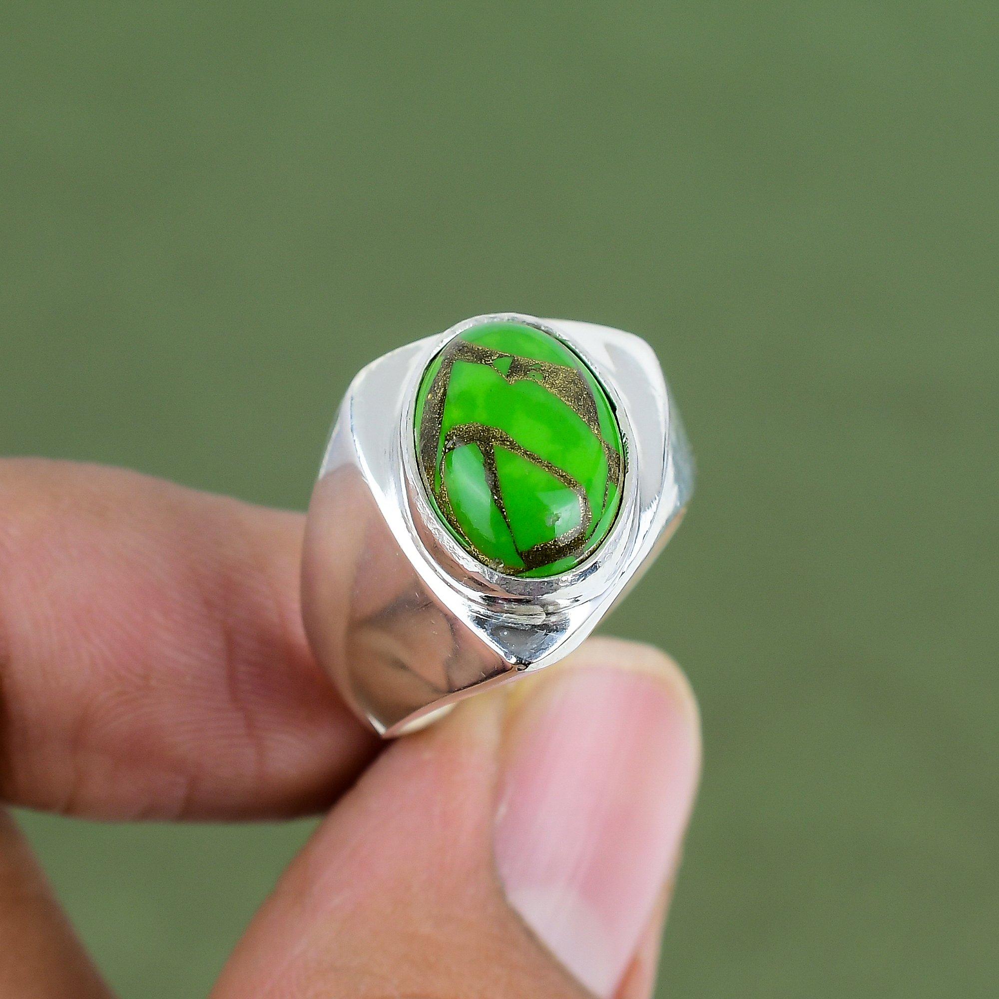 

Copper Green Turquoise Ring 925 Sterling Silver Ring Real Gemstone Ring Unique Design Jewelry Handmade Ring For Gifts Available In Ring Size 6 US