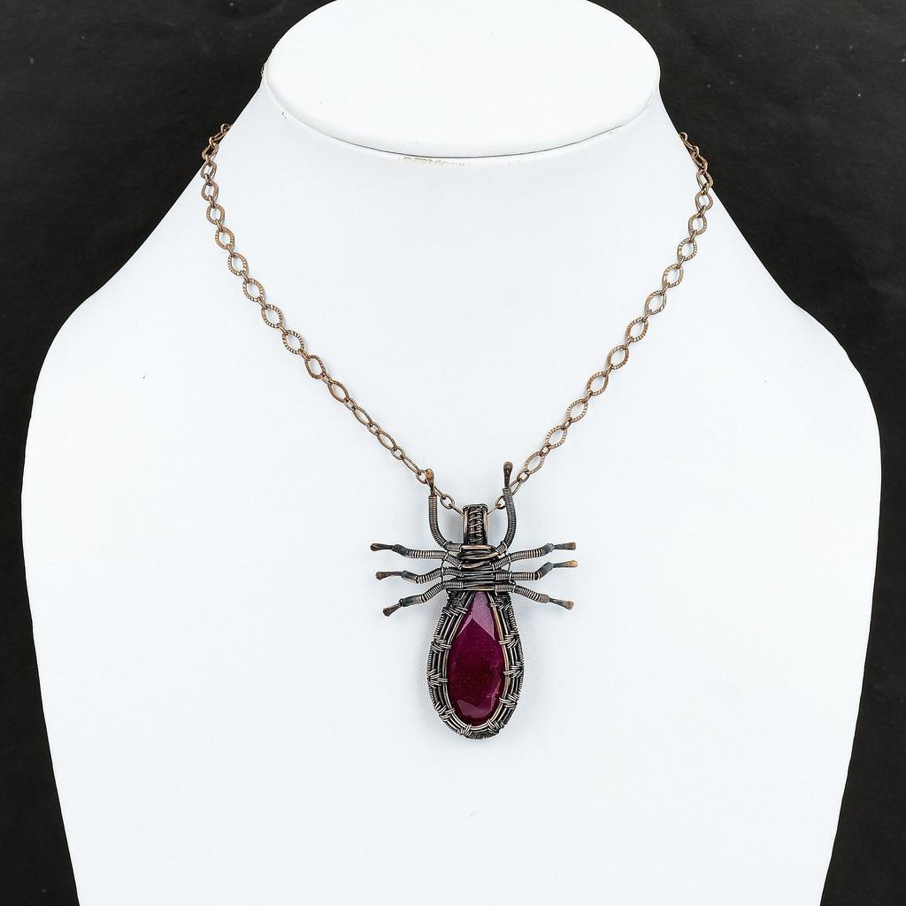 Faceted Kashmir Ruby Copper Pendant Wire Wrapped Pendant Handmade Copper Wire Wrap Jewelry Gift For Her Spider Pendant Real Gemstone Jewelry