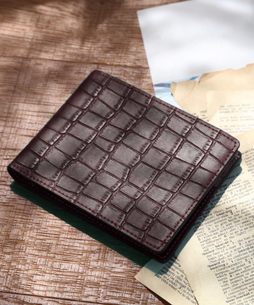 Matt Crocodile Cowhide Men'S Combination Wallet Dark Brown