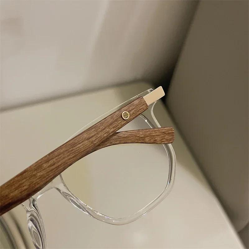 New Wood Grain Mirror Legs Myopia Glasses Fashion Vintage Anti Blue Light Transparent Glasses Near Sight Eyeglasses