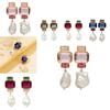 Elegant Square Alloy Stud Earrings With Dazzling Rhinestones And Pearl Tassels For Women