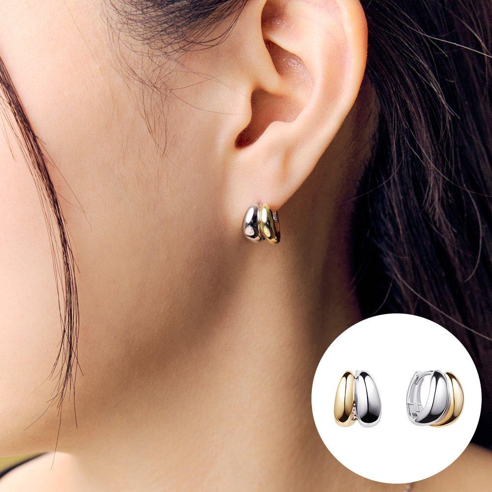 [Rosemont] Silver Combination Volume One-Touch Earrings Polka Ra25B07J