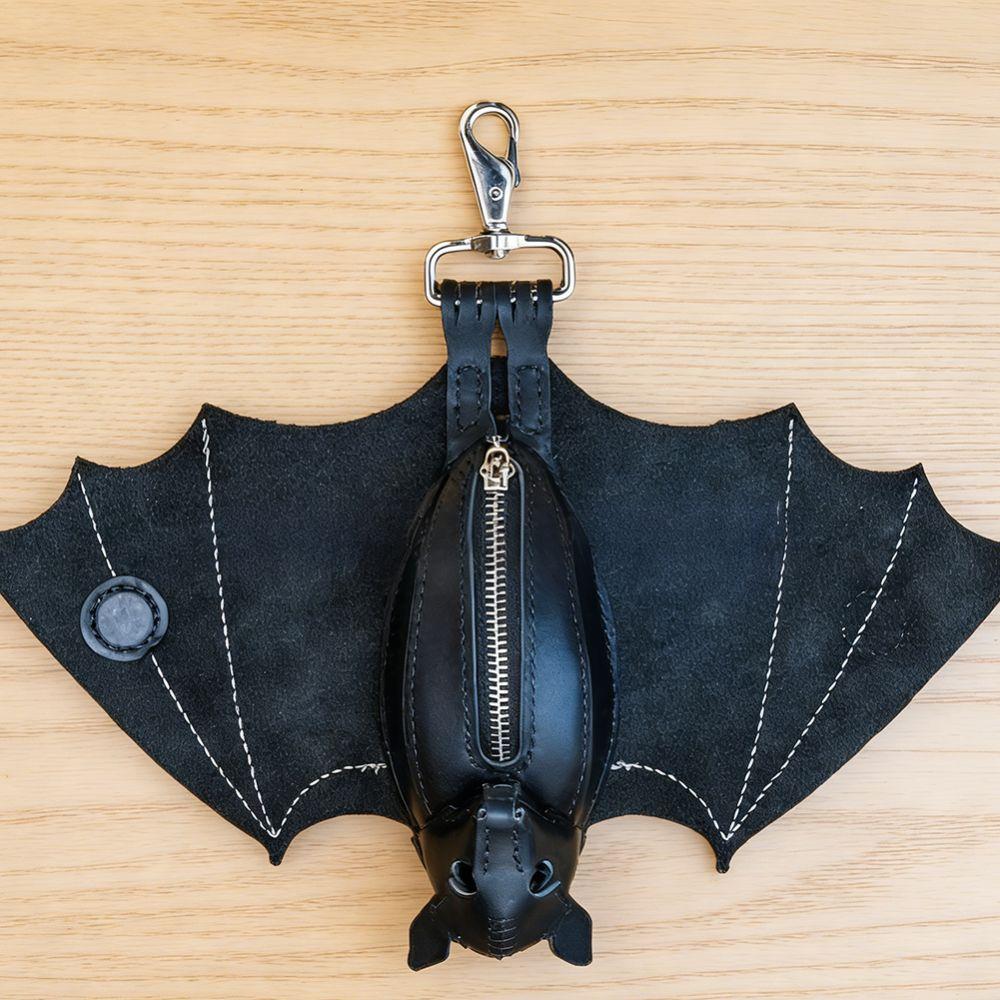 Zipper Halloween Bat Pendant Coin Purse Leather Bat Keychain  Backpack Accessory