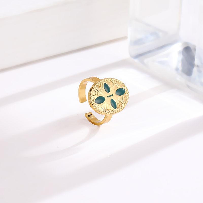 European and American Oval Emerald Open Titanium Steel Ring for Women, Versatile Fashionable French
