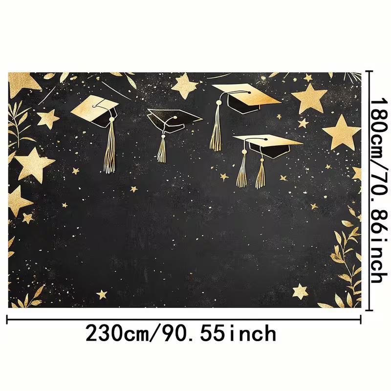 2D Flat Printing Black Gold Graduation Background Cloth for 2026 Graduation Ceremony Photoshoot