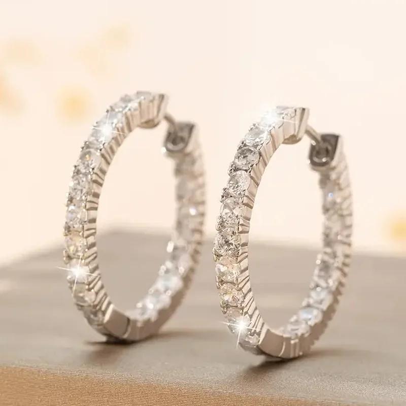 Huitan Trendy Dainty Hoop Earrings for Lady Graceful Charming Versatile Piercing Accessories Exquisite Shiny CZ Party Jewelry
