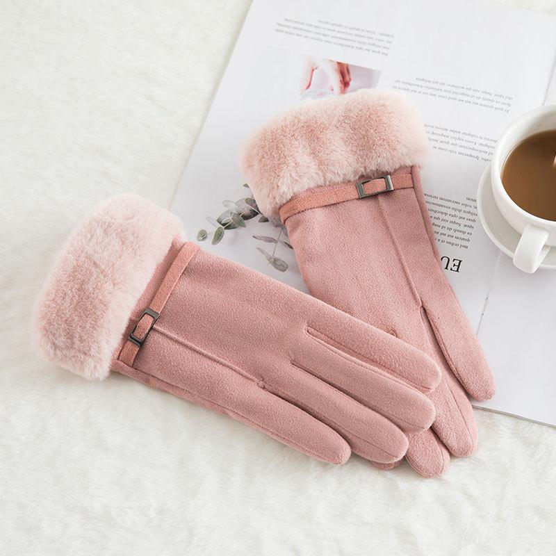 Warm Gloves for Women Winter Suede Outdoor Cycling Touch Screen Plus Velvet Thickening