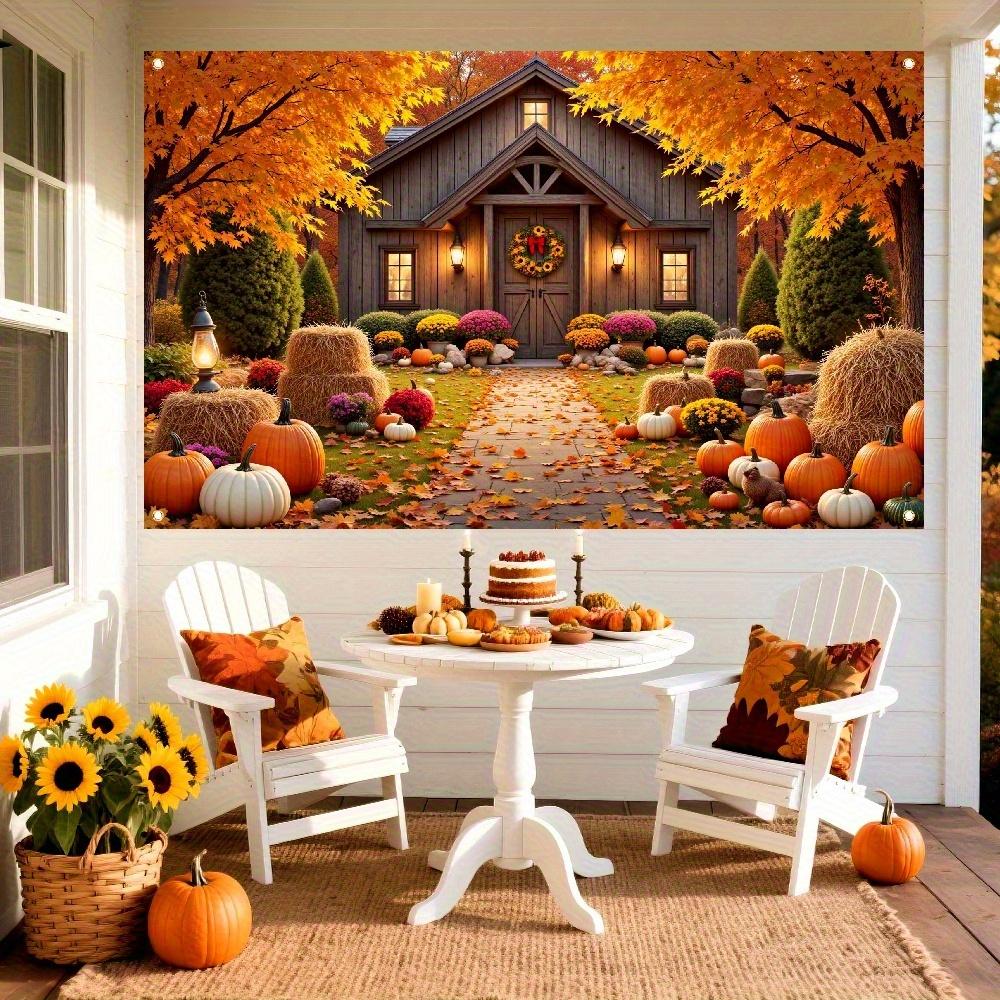 2D-Ebene, 1 Stück Willkommen Herbst-Banner - Warmes Bauernhaus-Design mit Holzakzenten und floralen Verzierungen