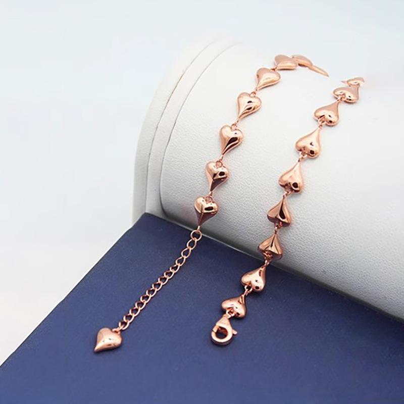 Purple Gold Glossy Peach Heart Bracelet Rose Gold Plated Sweet Double-Sided Love Heart Bracelet Jewelry