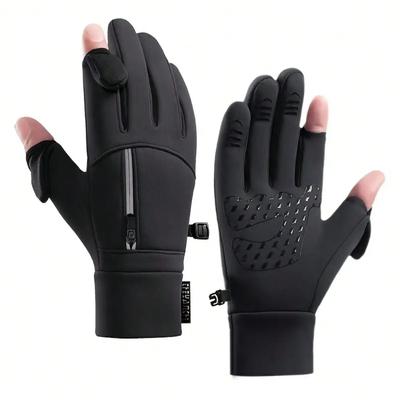 Winter Warm Gloves Flip Over Expose Two Fingers Gloves Waterproof Windproof Touch Screen Gloves Cycling Ski Fishing Gloves
