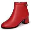 FHC Women Ankle Boots,Soft Bottom Short Botas,Autumn/Winter Shoes,Round Toe,Block High Heels,Red,Black,35-40,Dropship