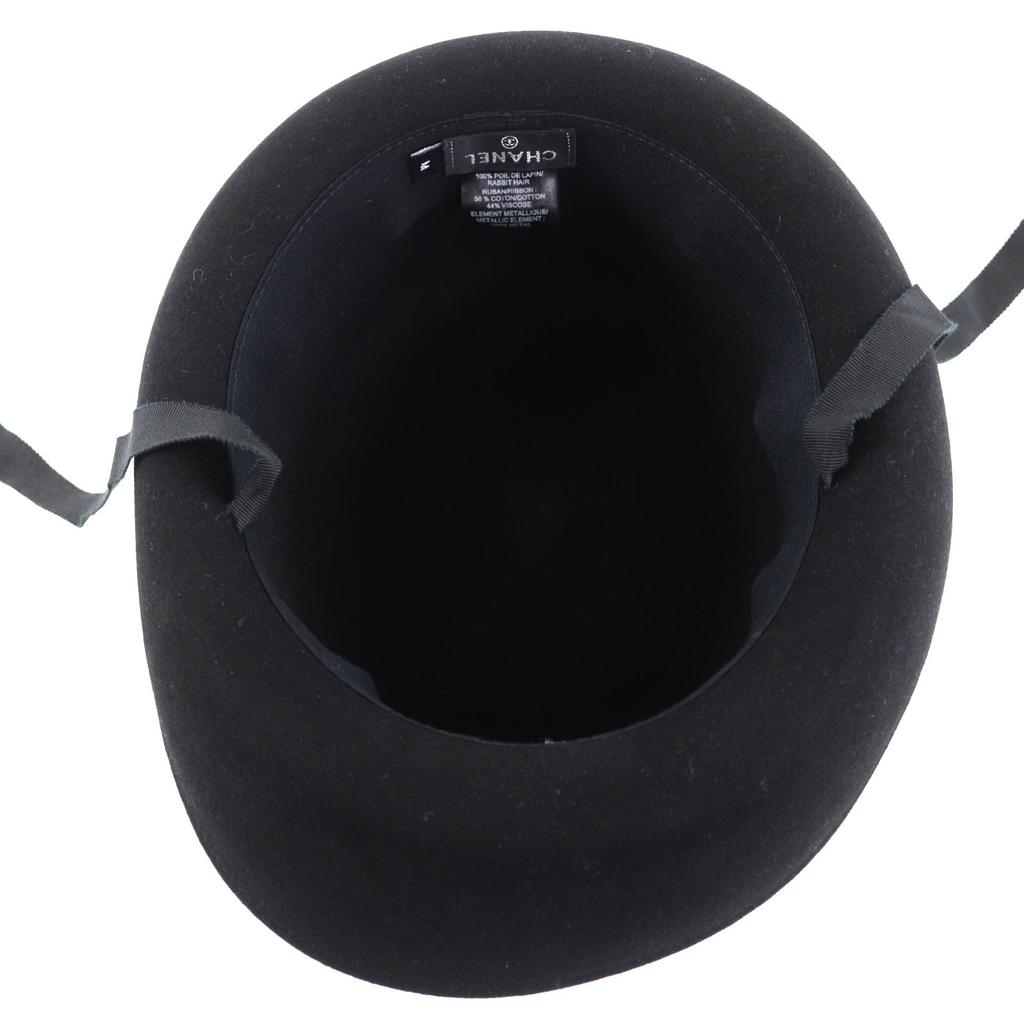 Excellent CHANEL Hat Black Rabbit Hair Women M 20S Used