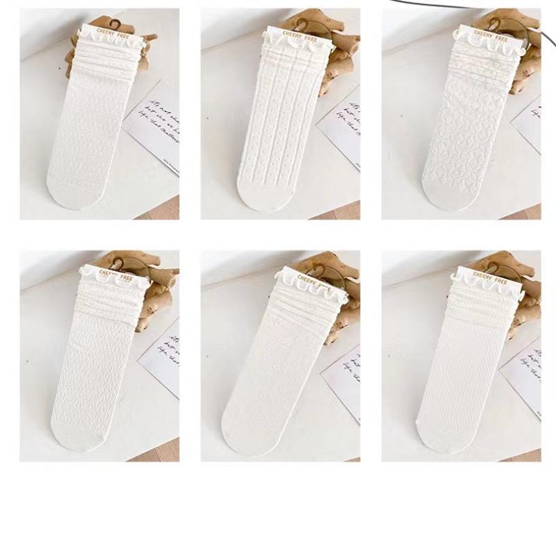 Spring Summer Fashion Women Socks Lady Long Black White Lace Harajuku Ruffle Casual Sweet Kawaii Floral Breathable Luxury Lolita