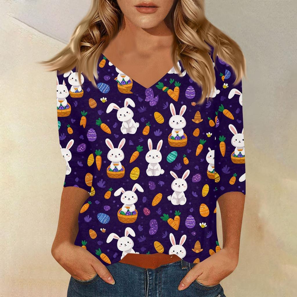 Sieviešu T krekls ar apdruku ar 3/4 piedurknēm ikdienas nedēļas nogales modes pamata V veida kakla izgriezuma parastais tops
