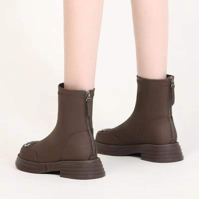 

Real soft leather thick heel short boots women s 2025 autumn and winter new Martin boots foreign soft sole thin boots thick sole velvet cotton shoes 40