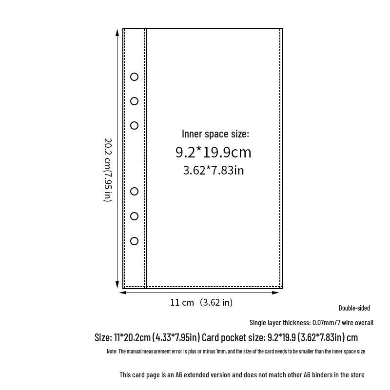 A6 6-Hole Loose-Leaf Transparent Album Pages, 1/3/Single Grid, for Polaroid, Bills, Small Cards.