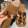 Soft Plush Fingerless Gloves Warm Leopard Print Gloves Vintage Half-Finger Gloves  Women