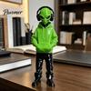Collectible Alien Art 3D Printed Figurine with Hoodie And Headphone, Trendy Desktop Aesthetic Room Embellishments Ornament, Cyber Style Statue