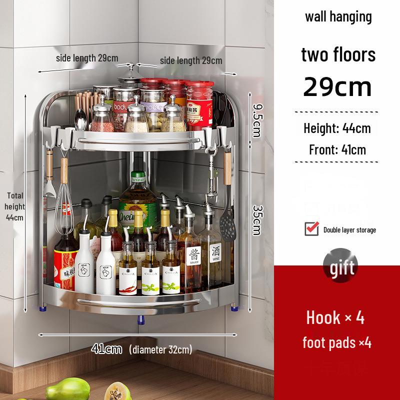 Stainless Steel Kitchen Corner Shelf for Oil, Sauce, Vinegar & Spices - Triangle Storage Rack with Knife Holder.