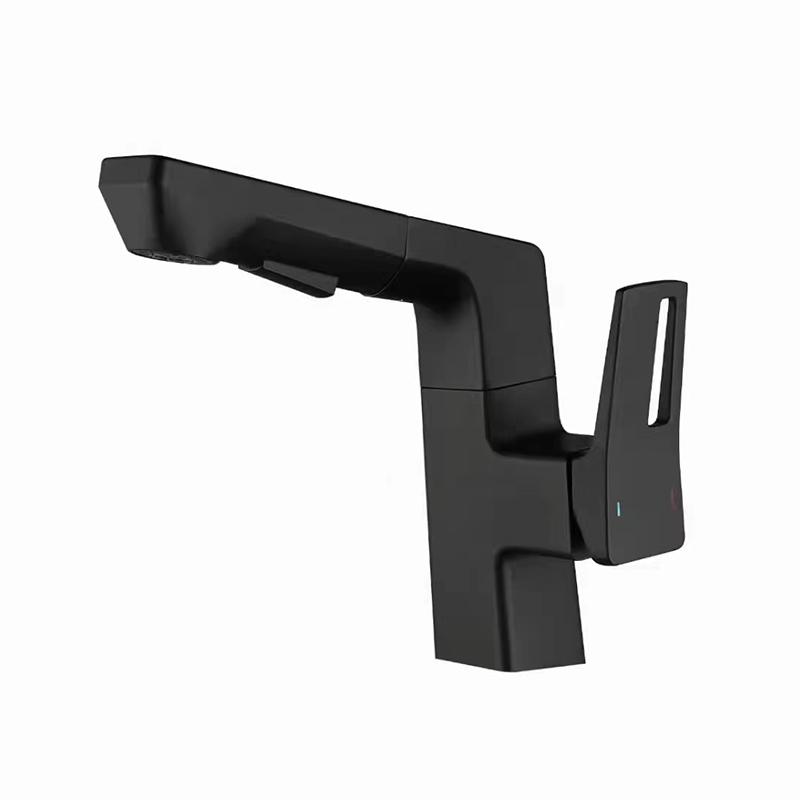 Bathroom Pull-out Basin Faucet 360 Rotation Single Hole Single Handle Hot And Cold Mixed Water Faucet Grey Sink Tap