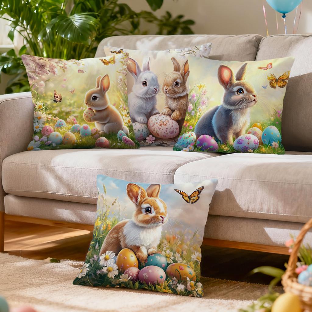 Easter Spring Bunny Cushions Pillowcase Polyester Cushion Cover Throw Pillow Pillowcover Home Car Sofa Decor