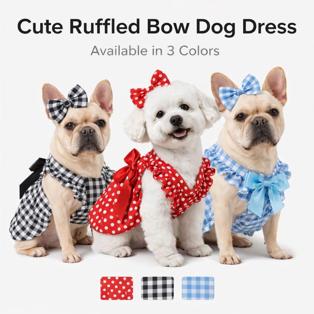 Flying Sleeve Pet Skirts Bow Headband Pet Dress Cute Cat Dog Princess Dress  Spring Summer