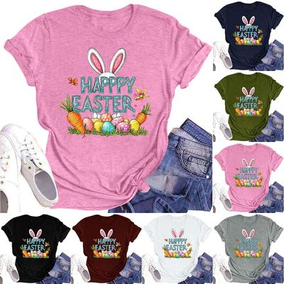 Women's Casual Daily Round Neck Printed Short Sleeved T-shirt Letter Top
