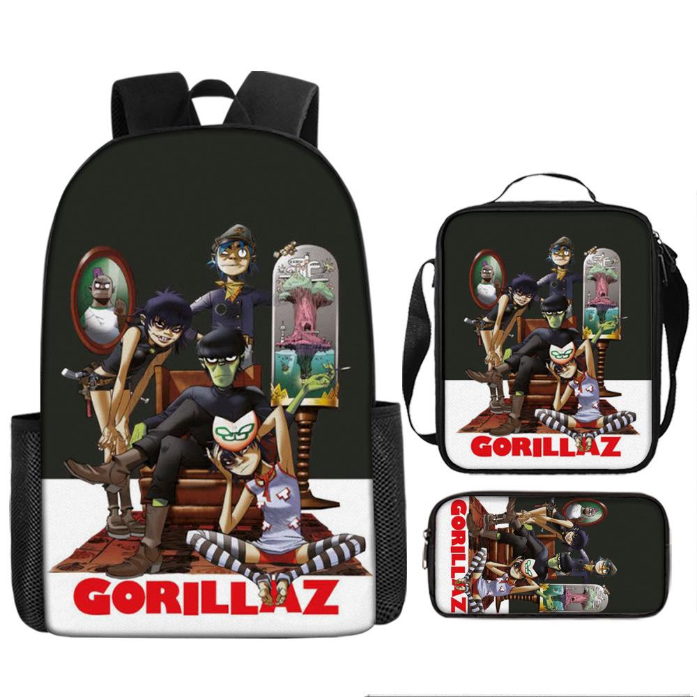 Hot selling British virtual band Gorillaz student backpack cartoon children's backpack shoulder bag pencil case three piece set