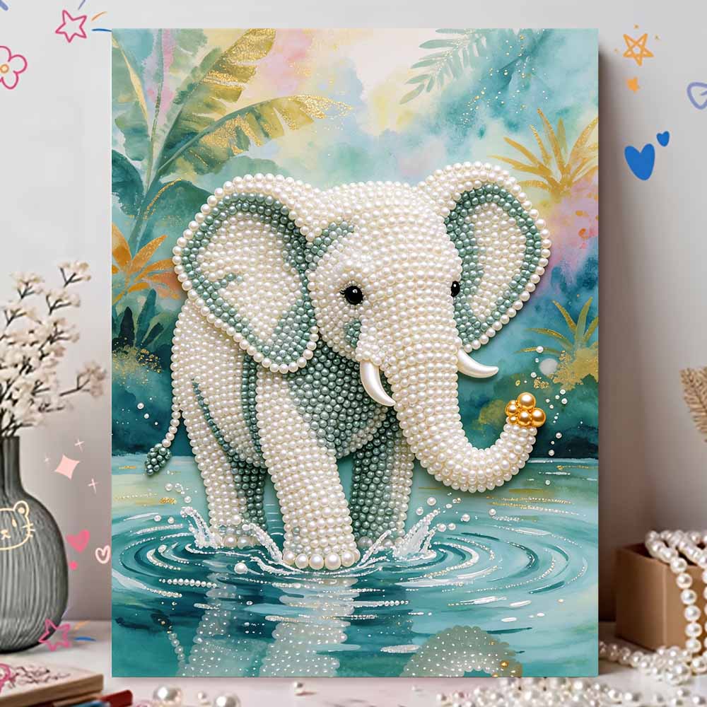 DIY Pearl Art Painting Majestic Elephant Handmade Craft Modern Wall Decor Leisure Relax Activity Nice Gift for Novice Art Practitioners Home