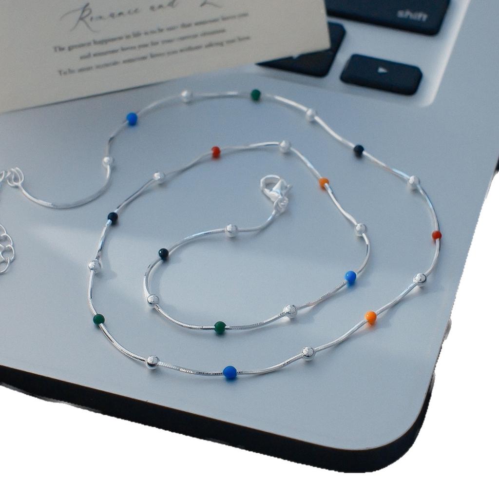 Autumn And Winter Collarbone Chain Sweet Cool Wind Enamel Drop Glaze Rainbow Bean Necklace Dopamine Stacked Snake Bone Chain Neck Chain