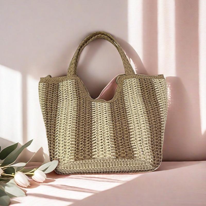 Handwoven bag women's new shoulder bag large capacity tote bag beach vacation straw bag