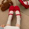 Red French retro shallow mouth inner height increase single shoes women's 2025 new spring skirt versatile Mary Jane shoes