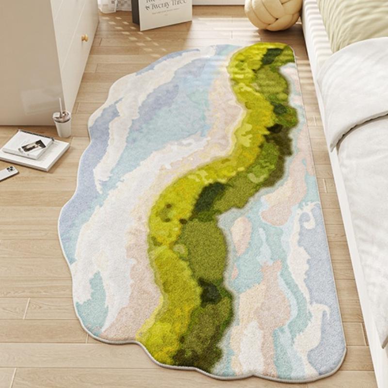 Dopamine Style Rugs for Bedroom Irregular Shape Living Room Decoration Moss Carpet Girl Casual Cute Rug Home Washable Thick Mat