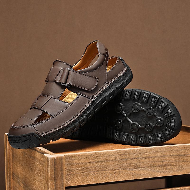 Summer Men's Leather Beach Sandals Pure Handmade Mens Closed Toe Sandals