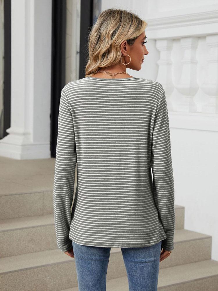 Elegant and Fashionable Autumn and Winter Comfortable Round Neck Striped Color Blocking Long Sleeve Loose T-Shirt Top Pullover Hoodies