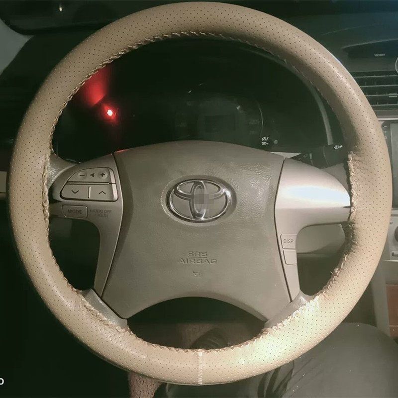 Genuine Leather Hand-Stitched Car Steering Wheel Cover, Unisex, Suitable for All Seasons, for Volkswagen, Honda, Toyota, Thin Style, Sweat-Absorbent