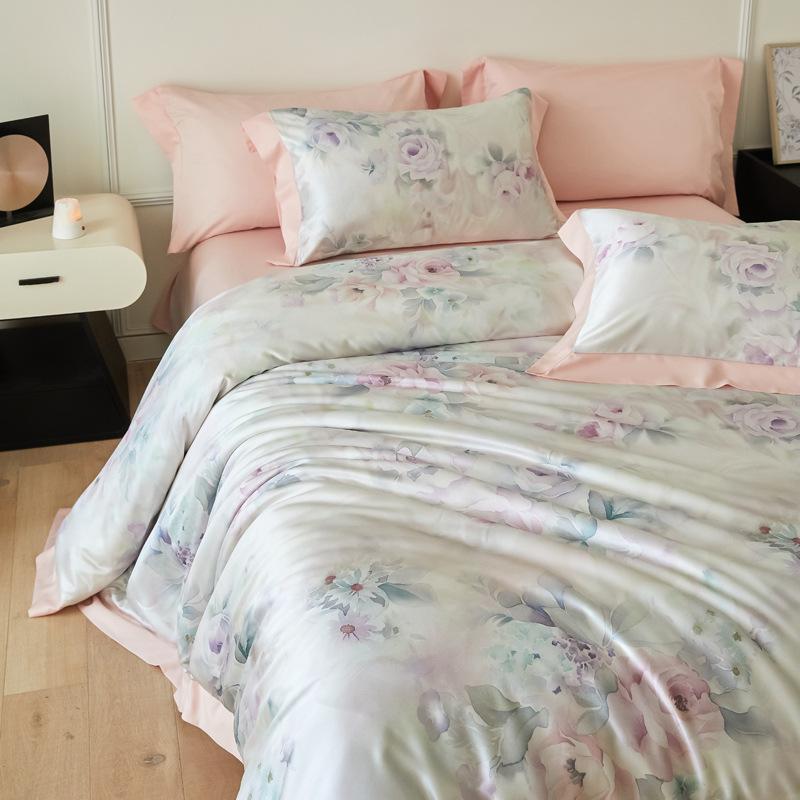 Eisseide Bettwäsche Set Vierteiliges Set, Hautfreundliche Wasserwasch-Bettlaken Bettbezüge Kissenbezüge