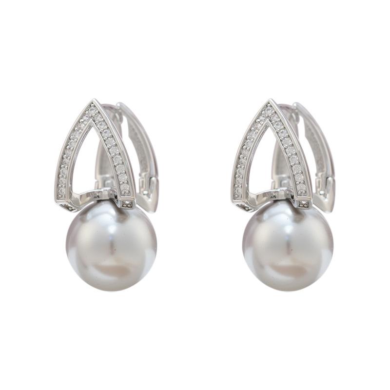 Real many hemp gray water drop horseshoe pearl pendant earrings for women's Chen Shu, the same light luxury high-end stud earrings, high-end earrings.