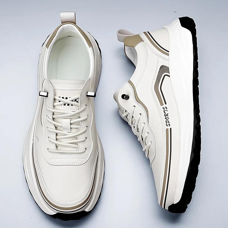 Fashion New Men Light Genuine Leather Sneakers Slip-On Casual Leather Outdoor Comfy Walking Shoes Luxury Brand Thick Bottom Driving Shoe