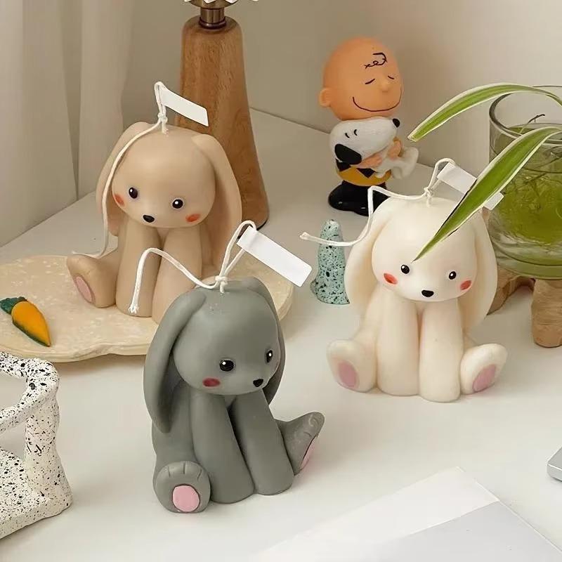 DIY Candle Mold Home Decoration Sitting Lucky Rabbit Silicone Mold 3D Bunny Scented Candle Mould for Wax Aromatherapy Making