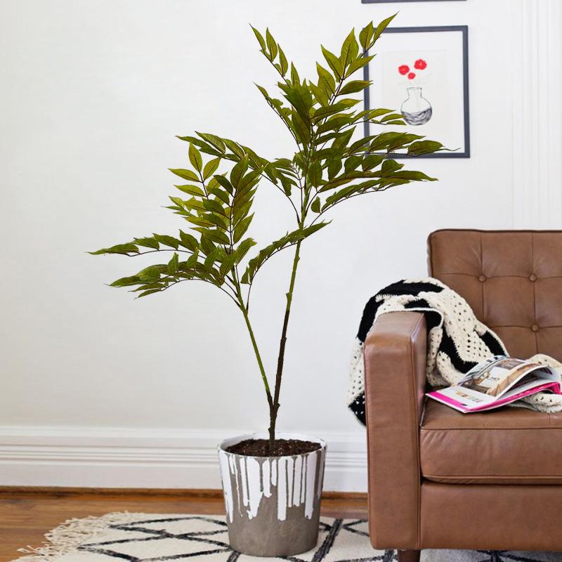 High-End Faux Potted Plant with Green Painted Wooden Leaves for Home and Courtyard Décor.