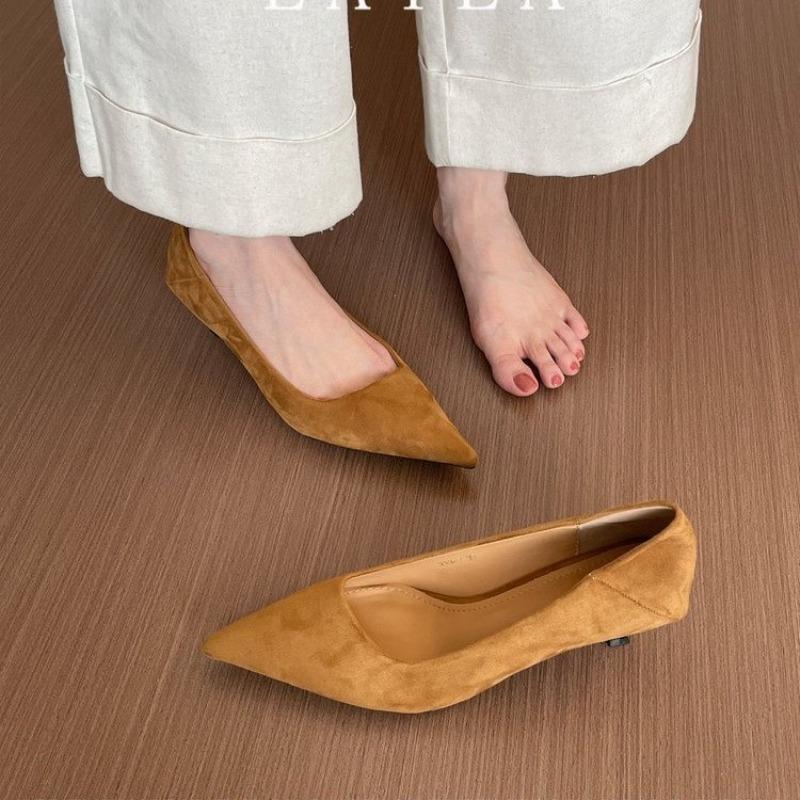 2025 New Western Style Women  Thin Mid Heels Lightweight Office Pumps Lady Fashion Simplicity Slip on Velvet Shoes