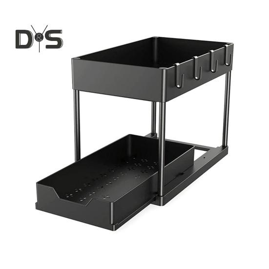 

Органайзер для ванной комнаты под раковиной, прочный, устойчивый к коррозии, легко устанавливаемый, двухъярусный шкаф-органайзер, полка чёрный