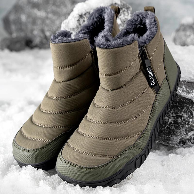 Schneestiefel Herren Wanderschuhe Winterstiefeletten Outdoor Wasserdichte Stiefel für Herren Stiefeletten Plüsch Warm Schneeschuhe Rutschfest